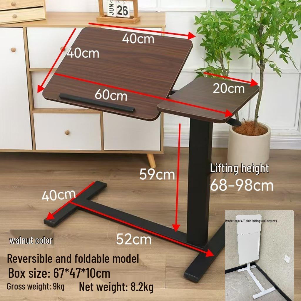 Adjustable Double-Sided Folding Bedside Table with Pneumatic Lift for Sofa or Office Use