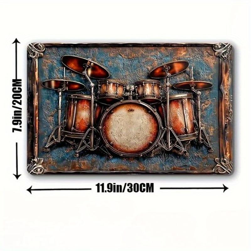 2d Flat 30*20cm, Vintage Drum Set Wall Art, Boho Style Decorative Wooden Sign, Multipurpose, for Living Room, Home Decor, Home Kitchen Garden, Bedroom