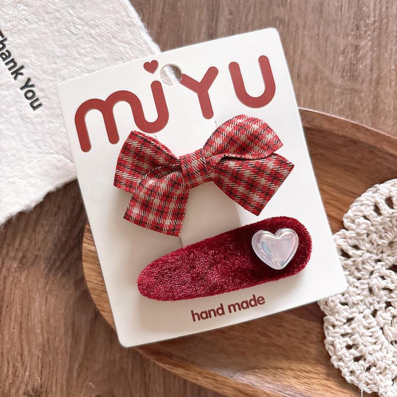1Pair New Year Cute Red Bow Hairpins Children Girls Hair Clips Pin Barrettes Accessories Hairclip Headwear Headdress Ornament