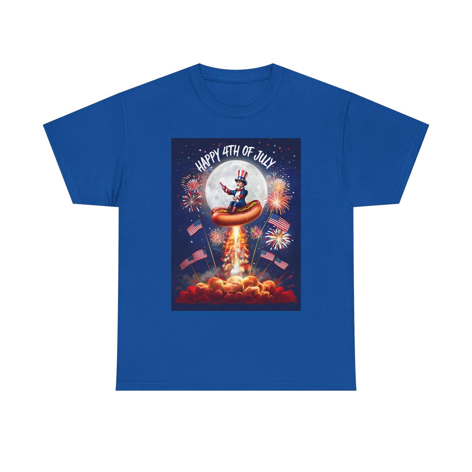 Happy 4th of July Tee Uncle Sam Riding A Hot Dog Independence Day Shirt Fun BBQ S
