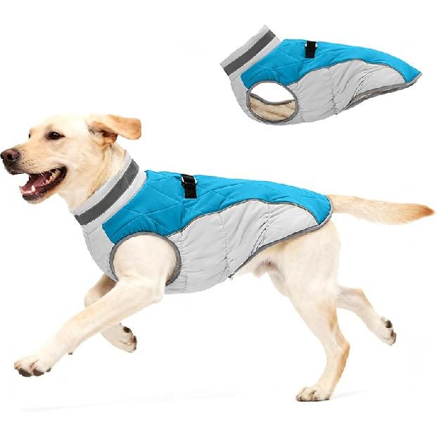 Dog Coat for Medium Dogs, Adjustable Dog Jackets for Cold Weather, Reflective Winter Coat with Built-in Harness, Snowsuit Fits Dogs 14-25 lbs and Up,