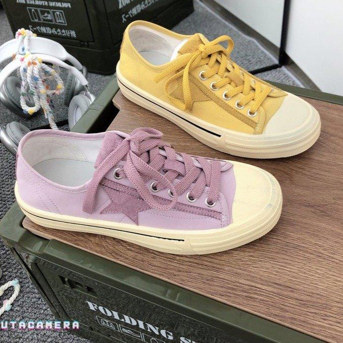 

Retro round head low-top versatile one-pedal casual sports board shoes new women s shoes spring and autumn canvas shoes women 35 жовтий