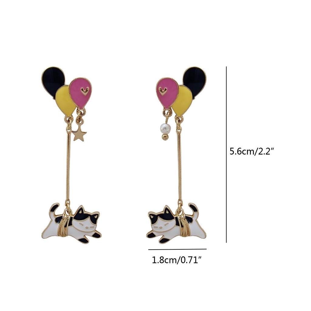 Colorful Balloon Earrings Cat Shaped Stud Ear Rings Heart Star Women Earwears