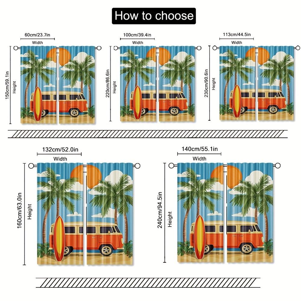 Set Of 2 Retro Beach Bus Print Polyester Curtains Vibrant Sunset Palm Tree Design Style Living Curtain Sheer Made With Rod Pocket