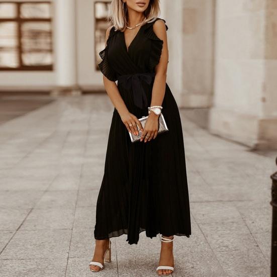 Letní Dámské Šaty Volán Létající rukáv Skládaný Výstřih Jednobarevné A-Line Velký lem Šněrování Tenký pas Seznamka Nákupní Maxi šaty