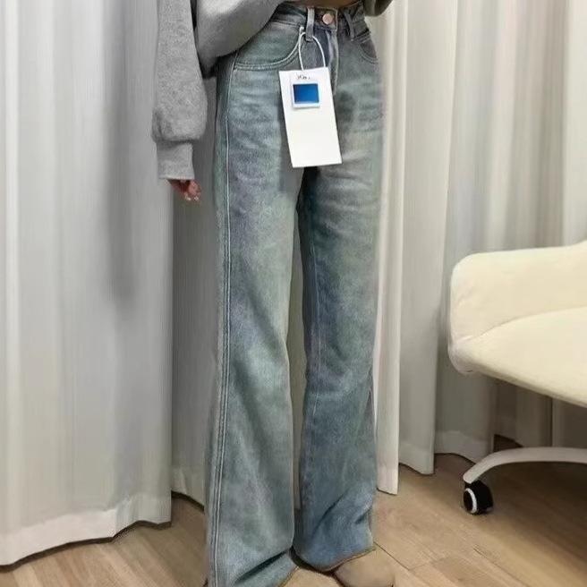 Women's High-Waisted Retro Micro-Flare Jeans - Slimming Wide-Leg Pants for Autumn/Winter 2024