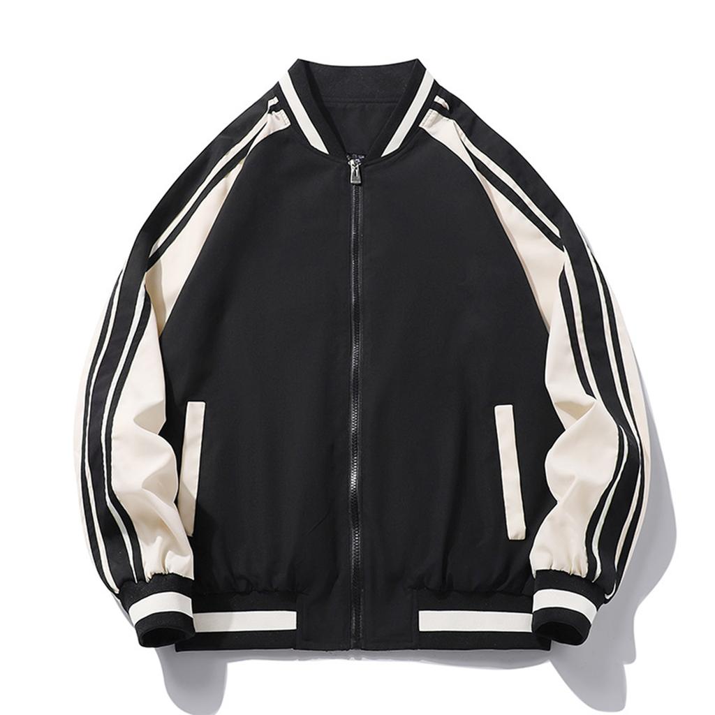 Men's Striped Baseball Collar Patchwork Long Sleeved Jacket