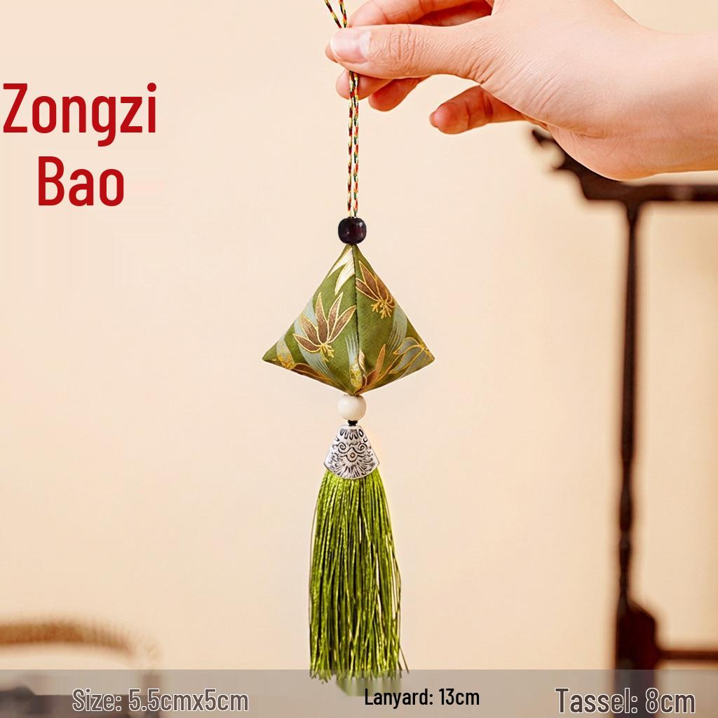 Dragon Boat Festival Sachet: Triangle Zongzi Mugwort Hanfu Pendant with Dried Flowers Portable Lucky Bag Gift.