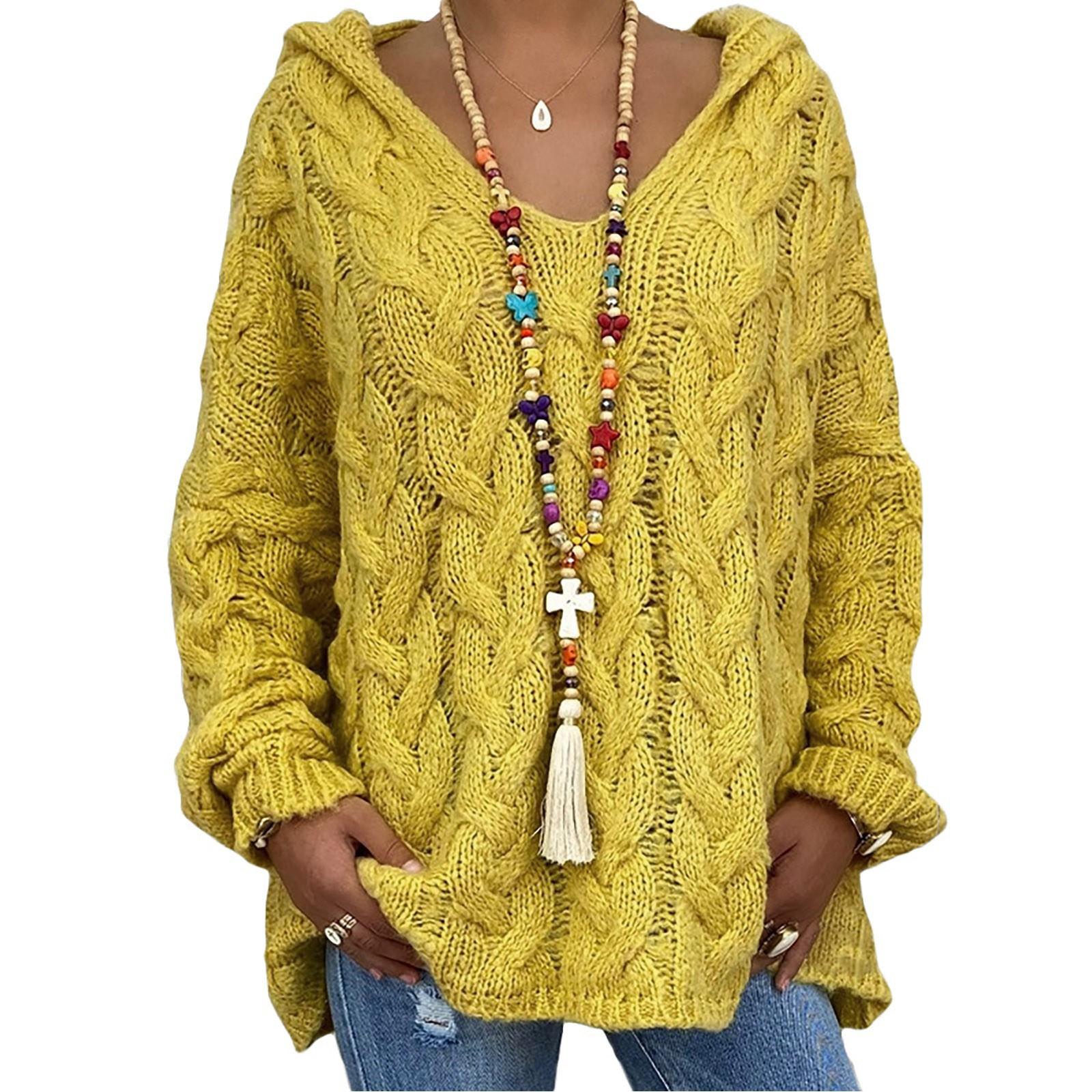 

Жіночий повсякденний модний светр В язання Пуловер Вільний светр з капюшоном XXL жовтий