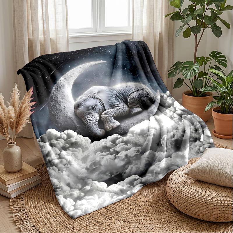 Elephant Art Collage Theme Blanket Lightweight Warm Flannel Blanket Decorative Throw Blanket for Home Decoration