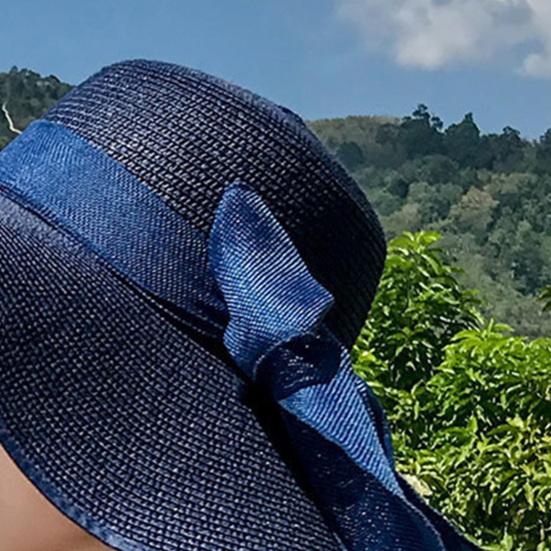 Women Straw Hat Wide Brim Breathable Lightweight Sun Protection Hat with Lace-up Bowknot Decor Sun Hat