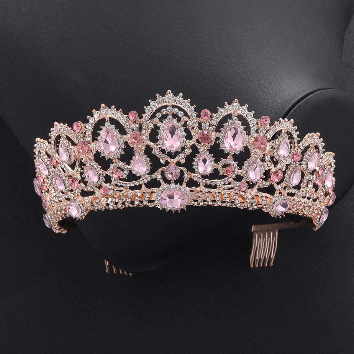 

Rose Gold Bridal Crown Pink Diamond High End Crystal Crown Tiara Wedding Accessories Crown Comb