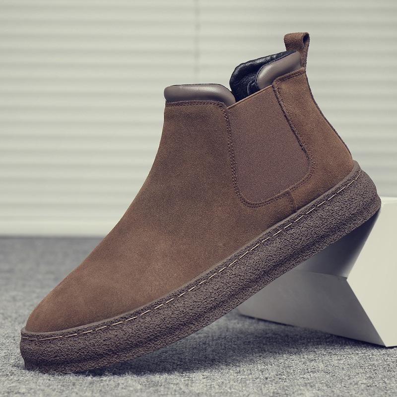 Men's 2024 Autumn/Winter High-Top Suede Leather Martin Boots: Thick-Soled, Retro Slip-On Motorcycle Style with Extra Warmth