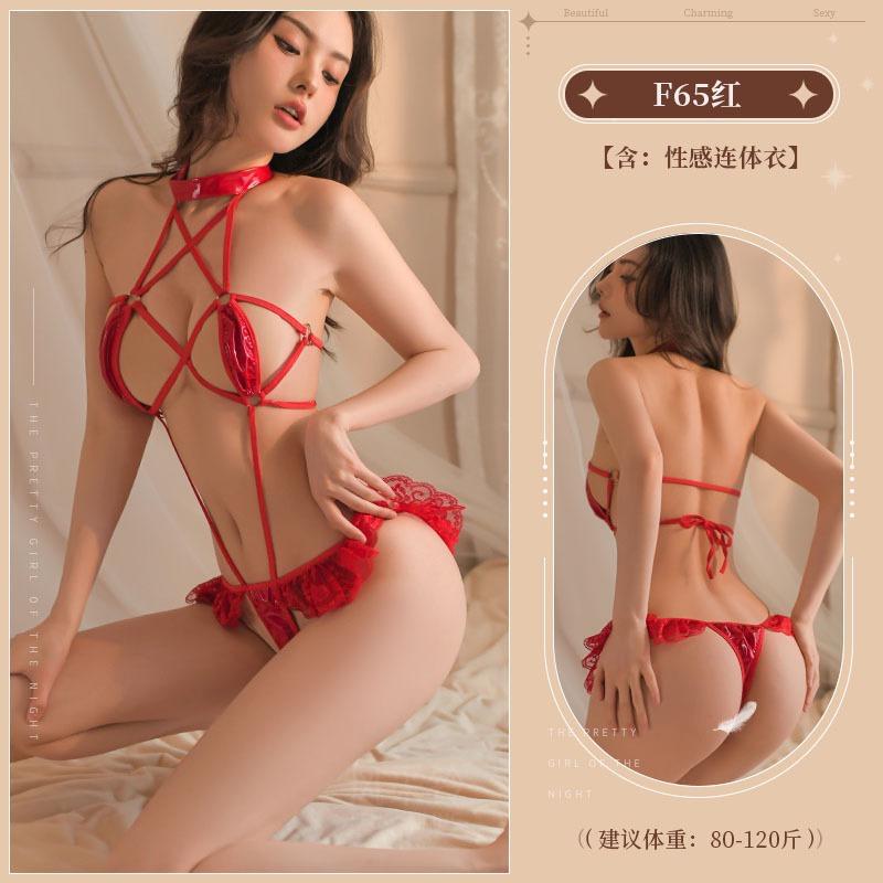 Purple sexy lingerie one-piece teasing pure desire seduction female passion lace hanging neck tight three-point style