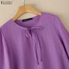 ZANZEA Blusa informal holgada de color liso con cuello redondo y mangas 3/4 para mujer