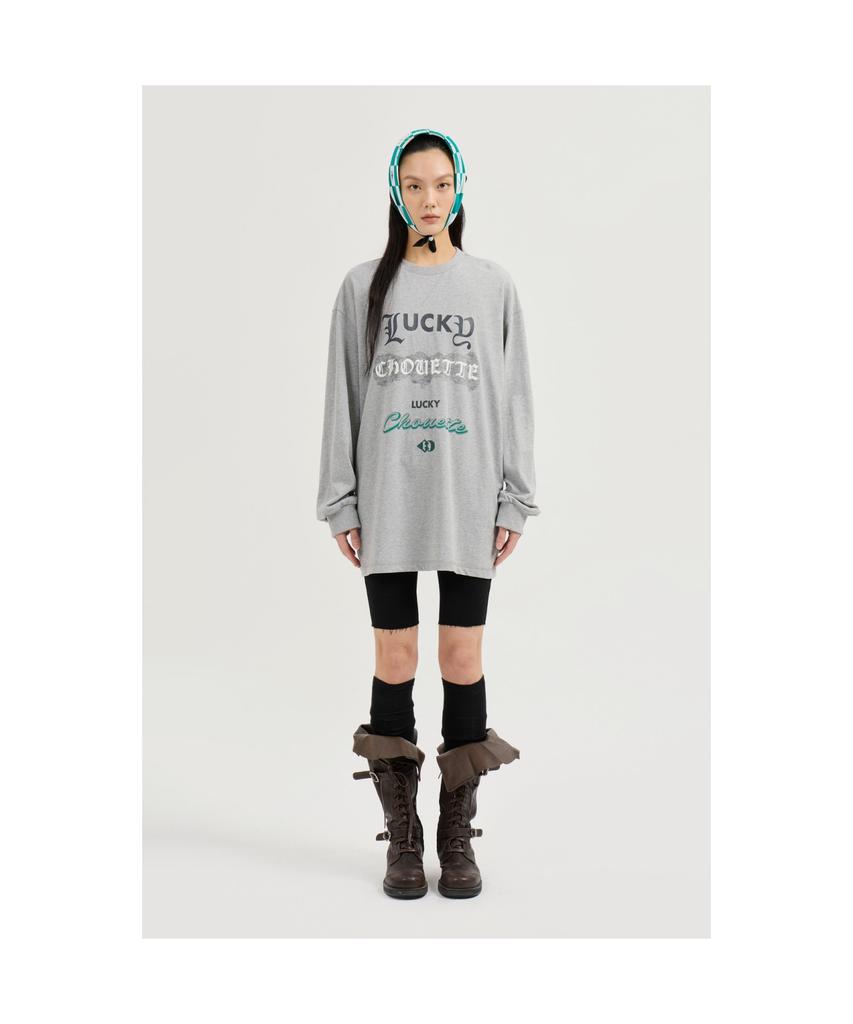 LUCKY CHOUETTE Print Point Long Length Long-Sleeved T-Shirt (Melange Gray) Lftas25190Gym