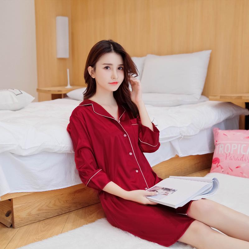Han Yatong Women's Seven-Sleeve Summer Nightgown - Loose, Sexy, Korean-Style Silk Pajamas
