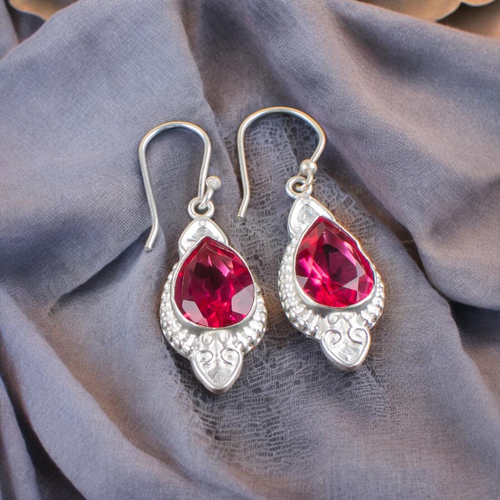 Pink Tourmaline Gemstone 925 Sterling Silver Jewelry Handcrafted Earrings 1.80" EE-42-18