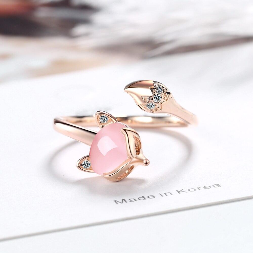 Sterling Color New Arrival Woman Fine Jewelry High Quality Crystal Stone Cubic Zircon Agate Fox Rings Size Adjustable Finger Ring Bague