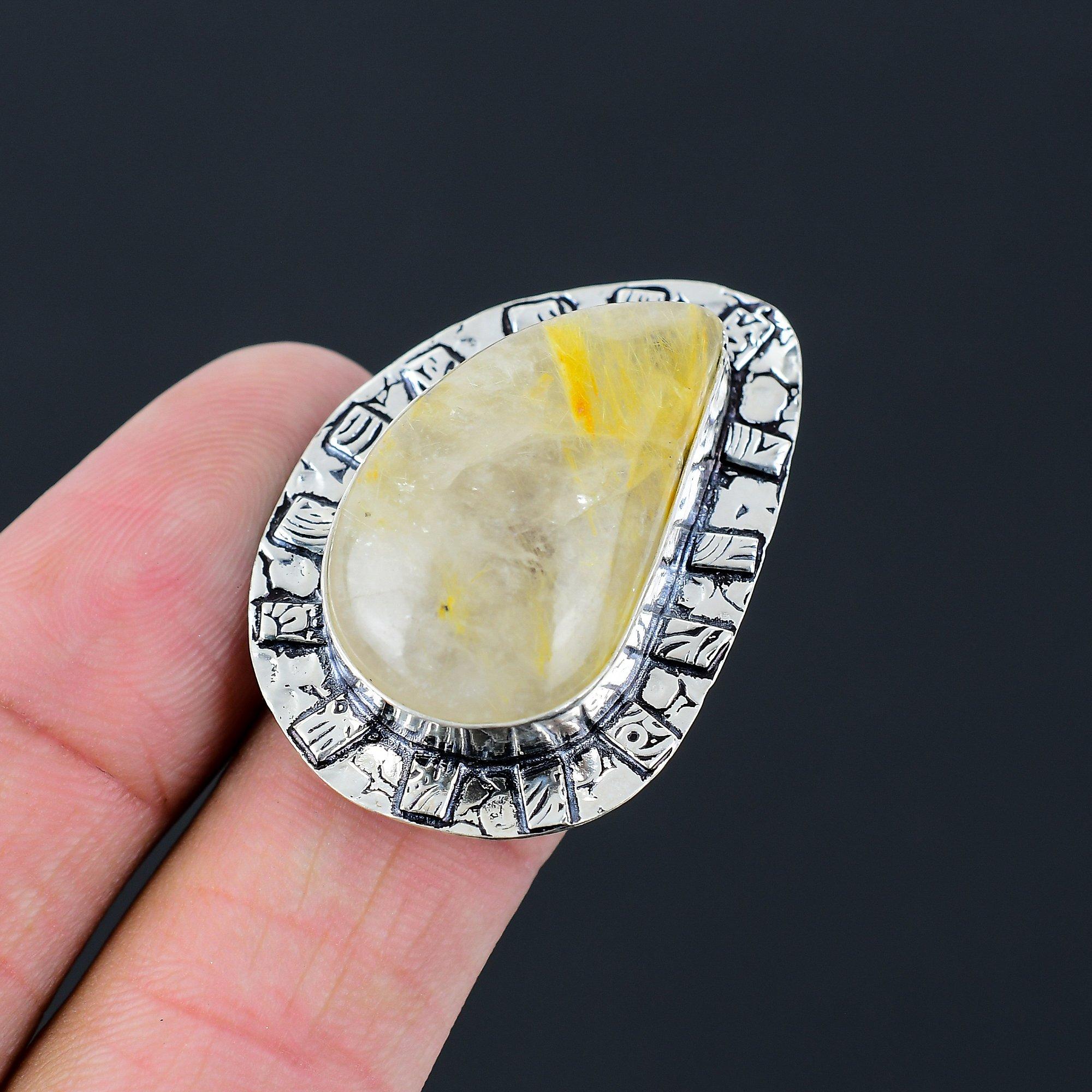 

Womens day Deal 925 Silver Golden Rutile Gemstone Promise Ring Jewelry US 6.5 6.5