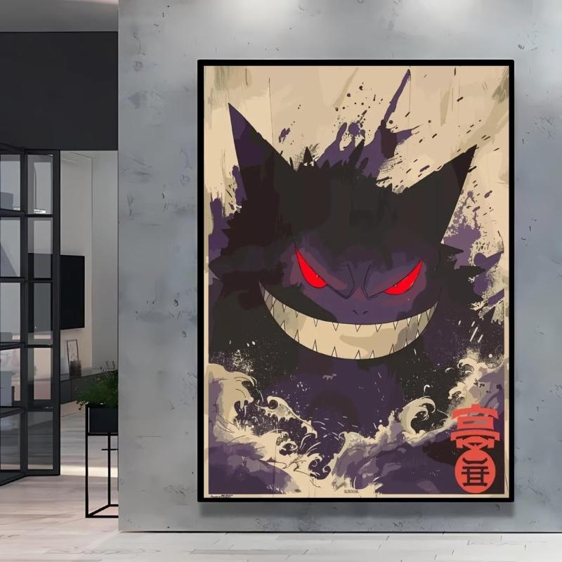 Print on Canvas  Gengar Classic Anime Posters Cartoon Character Picture HD Printing Retro Style Home Living Room Decor