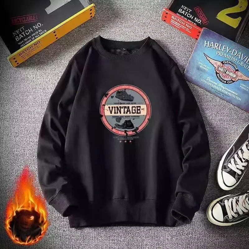 Spring and Autumn New Style National Fashion Sweater Men's Loose Pullover Round Neck Jacket Ins Trendy Velvet Top Long Sleeve