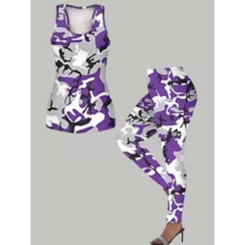 Women s Large Size Casual Fashion Comfortable Vest Yoga Pants Set Classic Trendy 3D Printing Women s Fashion Versatile Two-piece Set 2XL