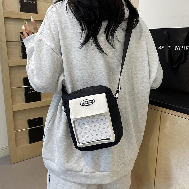 Korean Version of Simple and Cute Transparent Canvas Bag Lightweight and Fashionable Crossbody Bag Class Tutoring Commuting Shoulder Bag Trendy