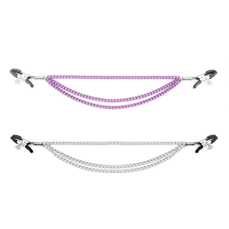 Male Female Nipple Breast Restraint Bondage Flirting Metal Nipple Clamps with Chain Sex Clitoris Clip