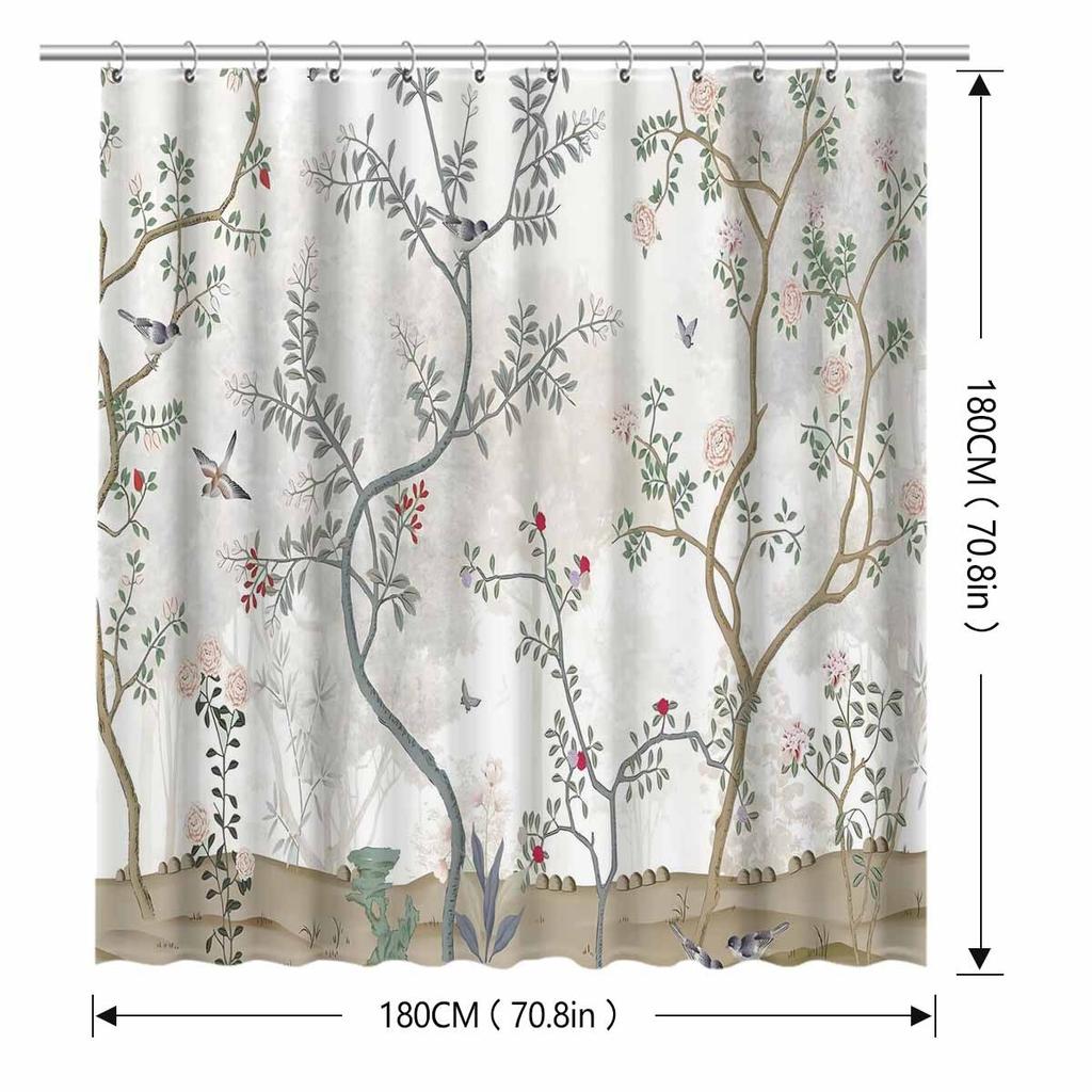 Floral Shower Curtain - Elegant Botanical Design, Polyester, Easy to Clean, 12 Hooks, Serene Nature-Inspired Bathroom Decor