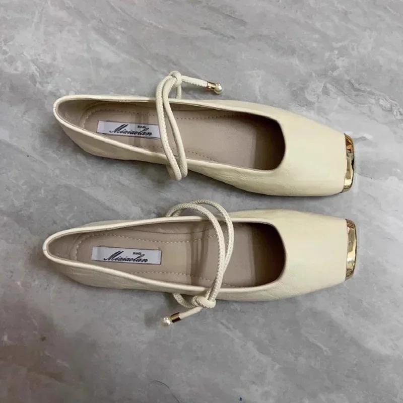 Fashion Women Flats Shoes Square Toe Elegant Loafers Shoes Woman Sandals Summer 2025 Fashion Ballet Shoes Walking Sandalias De Mujer