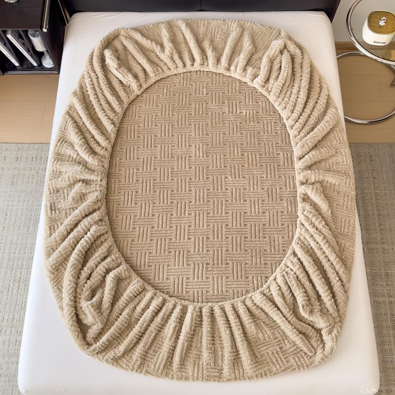 Zimowy welurowy prześcieradło z gumką, wytłaczane, miękkie, ciepłe, koralowy aksamit, pokrowiec ochronny na materac, rozmiar Queen, głęboka kieszeń, elastyczny zestaw prześcieradeł