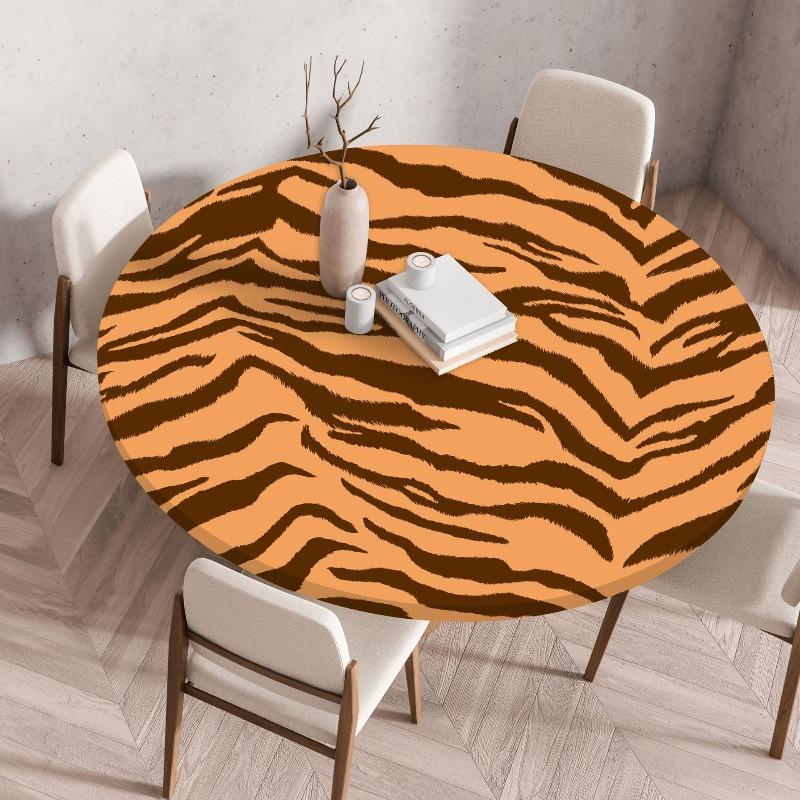 Creative Animal Fur Texture Patten Round Table Cover Fitted Vinyl Tablecloth Elastic Edged Waterproof Dining Table Cloth