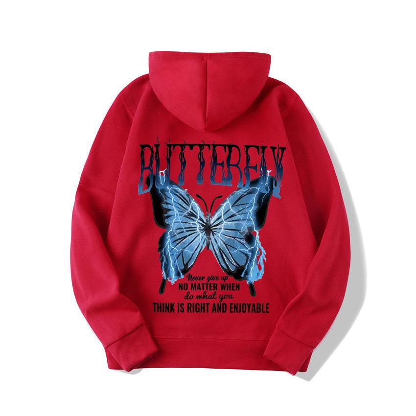2025 European and American new letter fashion multi-color butterfly casual hooded fleece sweater