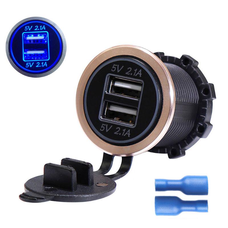Waterproof DC 2.A Motorcycle Boat Car Dual USB Charger LED Power Adapter For Mobile Phone Tablet