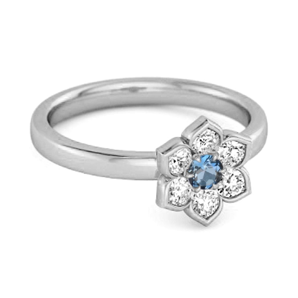 London Blue Topaz Floral Cluster Ring - 925 Sterling Silver