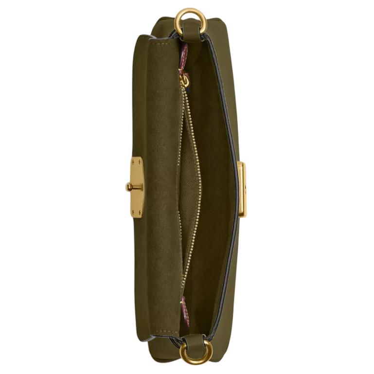 Coach Jet 25 Signature Goldene Beschläge Verstellbarer Schultergurt Leder Schultertasche Mittelgroß Damen Schultertasche Dunkel-Khaki CAM16-B4OL