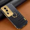 For Oppo Reno10 Pro+ 5G Crocodile Texture Ring Kickstand Phone Case 6D Electroplated Leather+TPU Cover