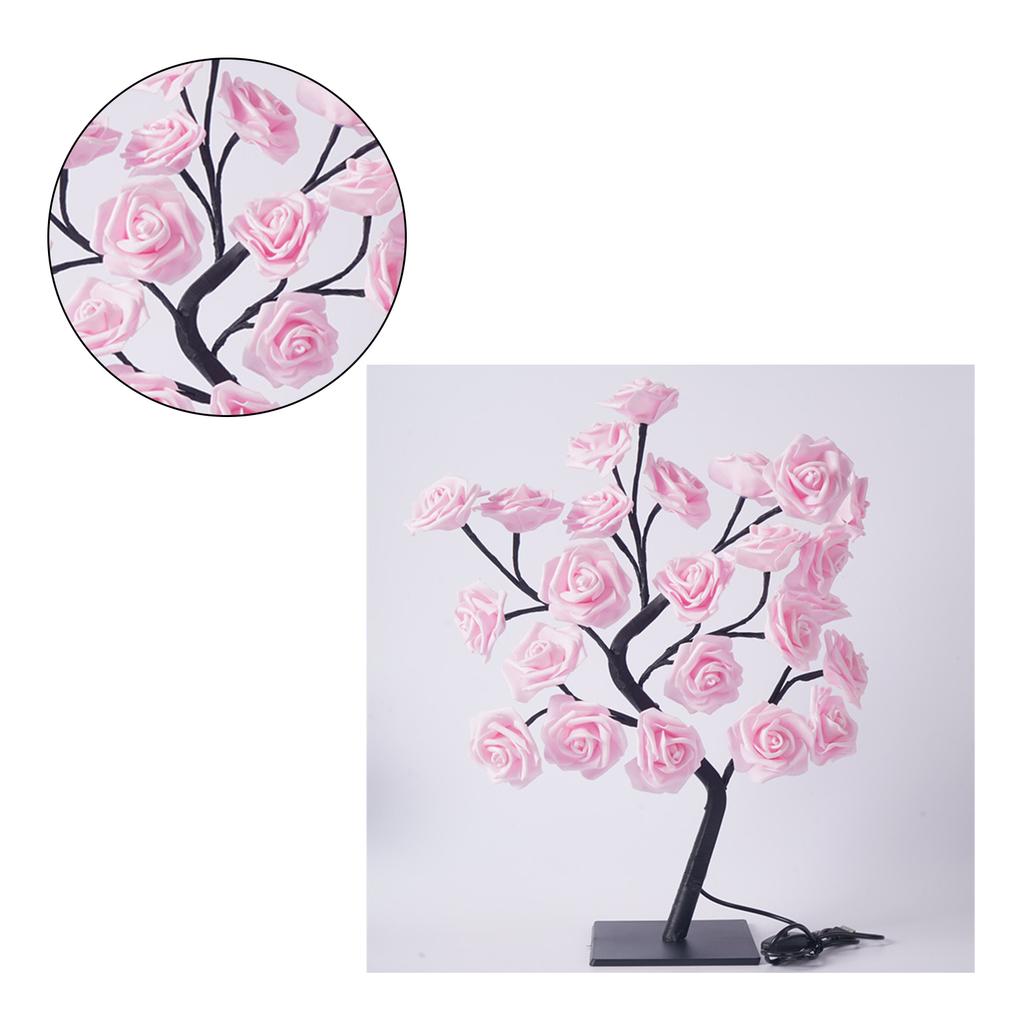 LED Tabletop Bonsai Tree Lamp USB Tree Lamp Christmas Bedroom Decoration Table Night Light Pink 24 Lights Rose