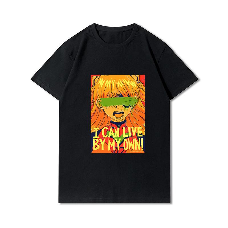 Pánská trička s potiskem Evangelion nadměrných velikostí Bavlněné topy Letní Anime Neformální Černá trička