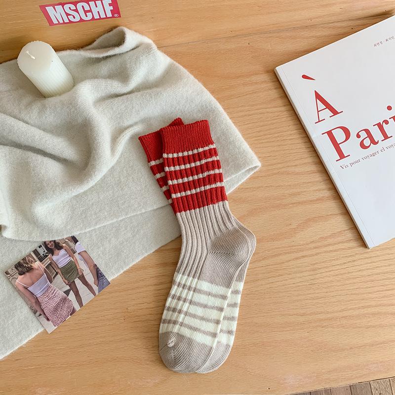 

Thick Line Socks Women S Japanese Literary And Retro Medium Tube Stacking Socks College Style Long Cotton Socks Red Women S Socks one size fits all