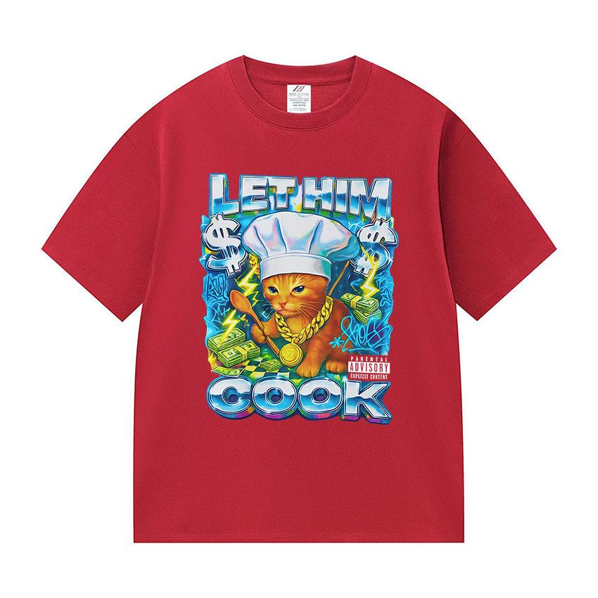 Let Him Cook Funny Cat Chef Meme Graphic Tshirt Unisexs Women Fashion Oversized T Shirts Loose ONeck Cotton Short Sleeve T Shirts S