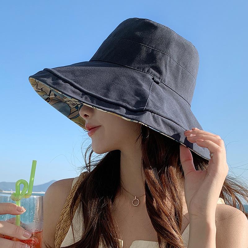 Spring and summer double-sided large fisherman hat woman 100% cotton outdoor sun hat sun protection breathable visor