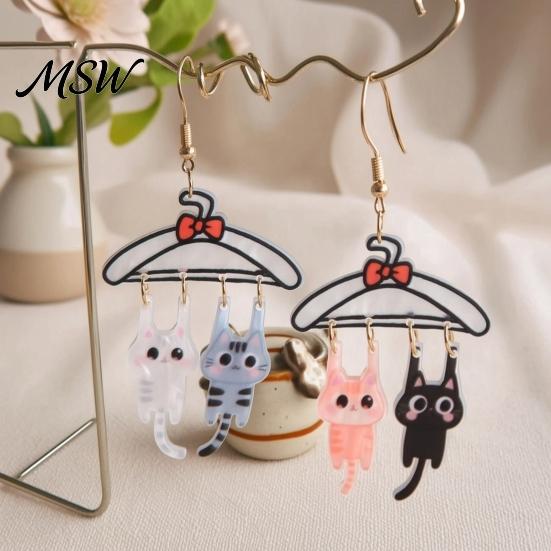 Creative Acrylic Cat Ornaments 1 Pair Cute Dangle Drop Earrings for Women, 2D Cartoon Kitten Sweet Girl Style Jewelry Hang on Clothes Hanger Earrings,