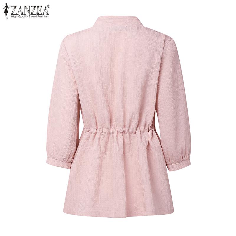 ZANZEA Women Casual V-Neck Solid Color Loose 3/4 Sleeve Cardigan Blouse