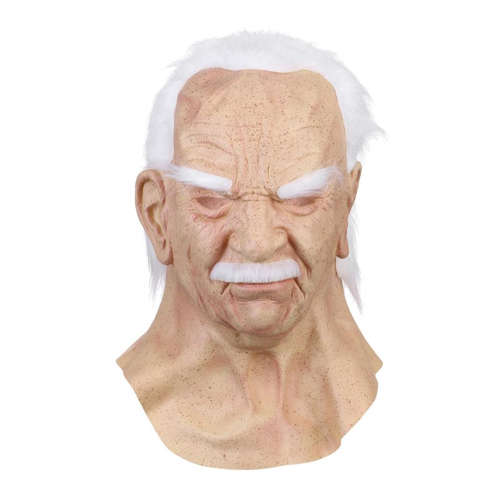 Realistic White-Haired Old Man Headgear Humorous Funny Grandfather Mask Latex Role-Playing Props For Halloween Masquerade