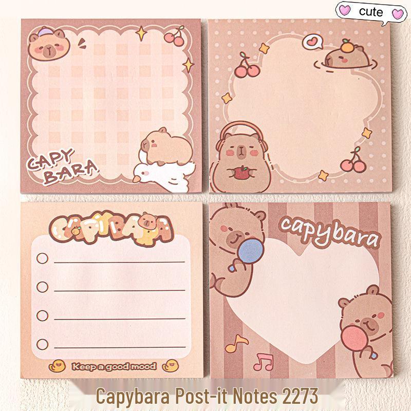 Capybara Cartoon Sticky Notes for Students - Tearable, Strong Adhesive Notepad