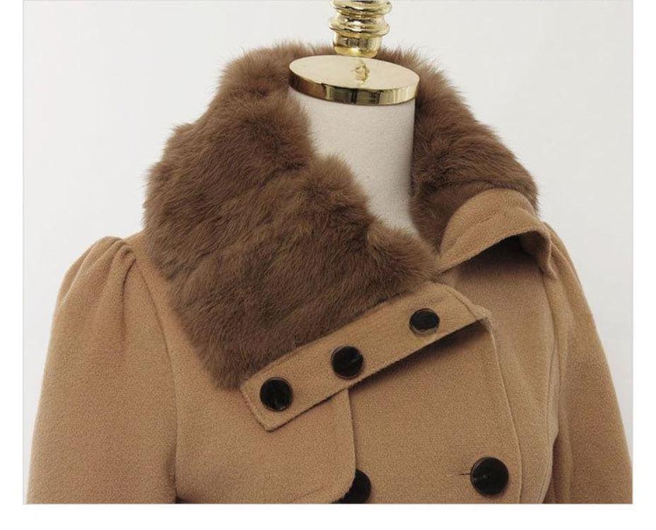 Women's Plus Size Wool Coat Medium Length Double Breasted Slim Fit Fur Collar Fashion Windbreaker Outerwear
