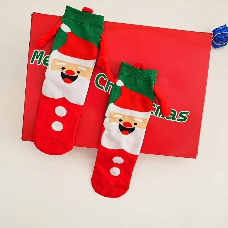 Creative Christmas Magnetic Couple Socks Funny Hand In Hand Design Stockings Red Cotton Mid-Calf Unisex Japanese Style Cute Sock