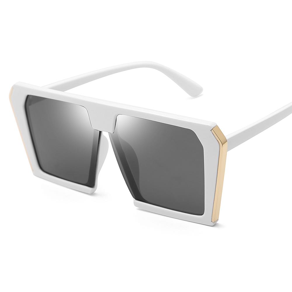 Fashion CE Certified UV400 Sunglasses Big Hexagon Flat Top Mirror Square Design Custom Logo Plastic Women Shades